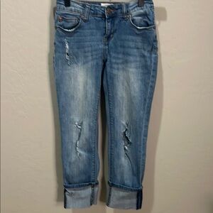 Hudson Jeans Girl Blue Distressed Cuffed Denim Roll Cuff Cropped Slim Skinny
